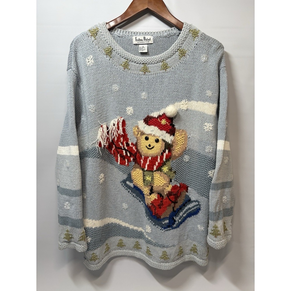 90s Extra Point Sweater Christmas Knit Cardigan Embroidered Women’s 1x
